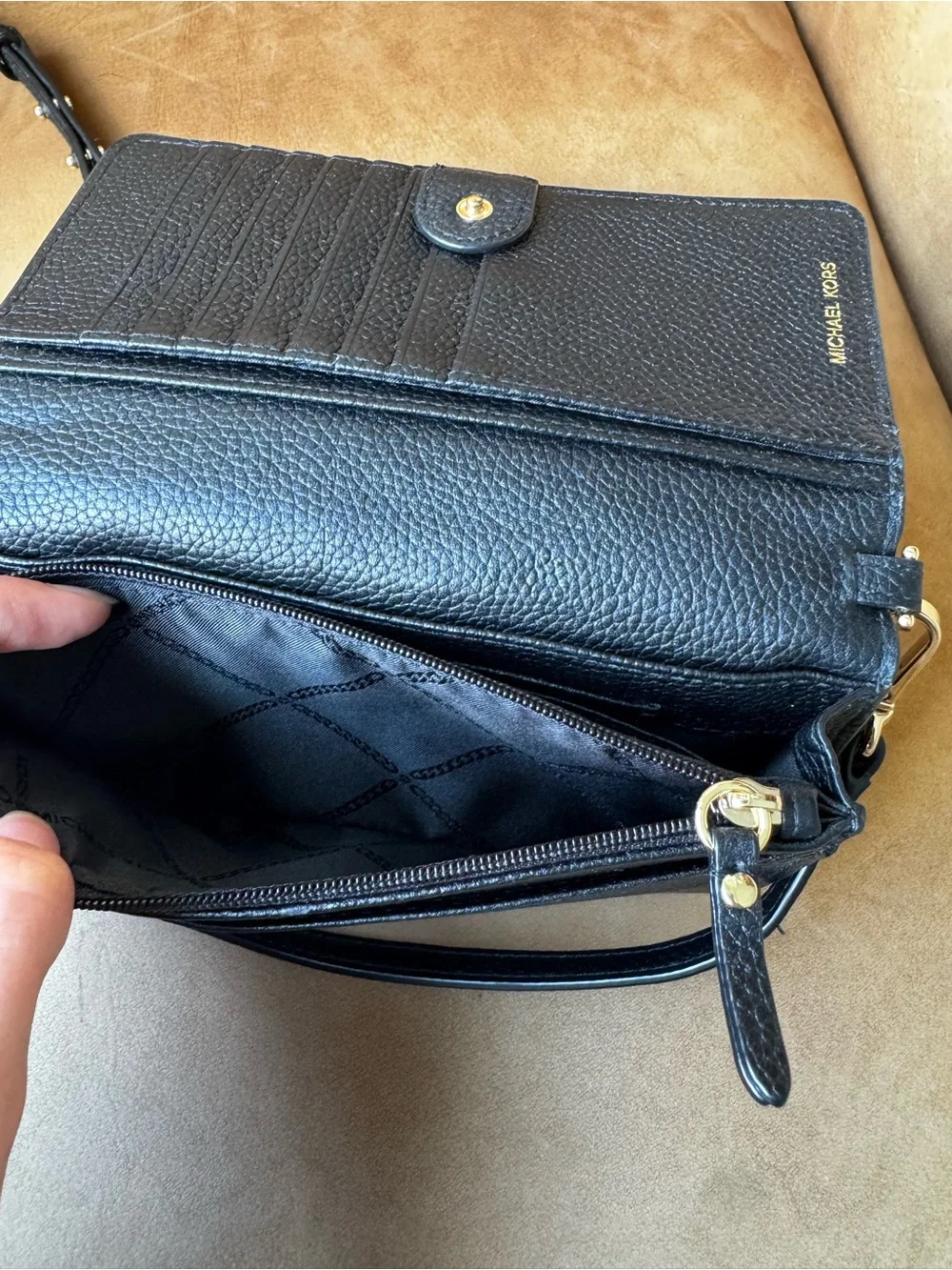 Michael Kors Black Pebbled Leather Crossbody Wallet